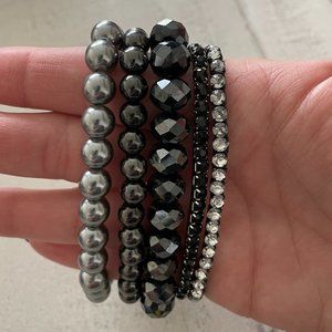 Set of 6 silver/black bracelets